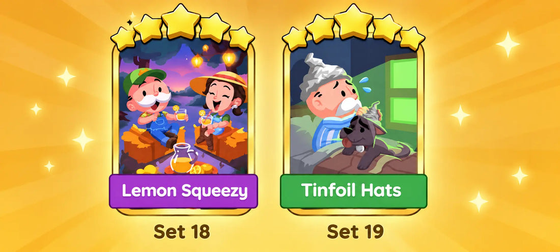 Monopoly GO Golden Blitz Lemon Squeezy and Tinfoil Hats Gold Stickers