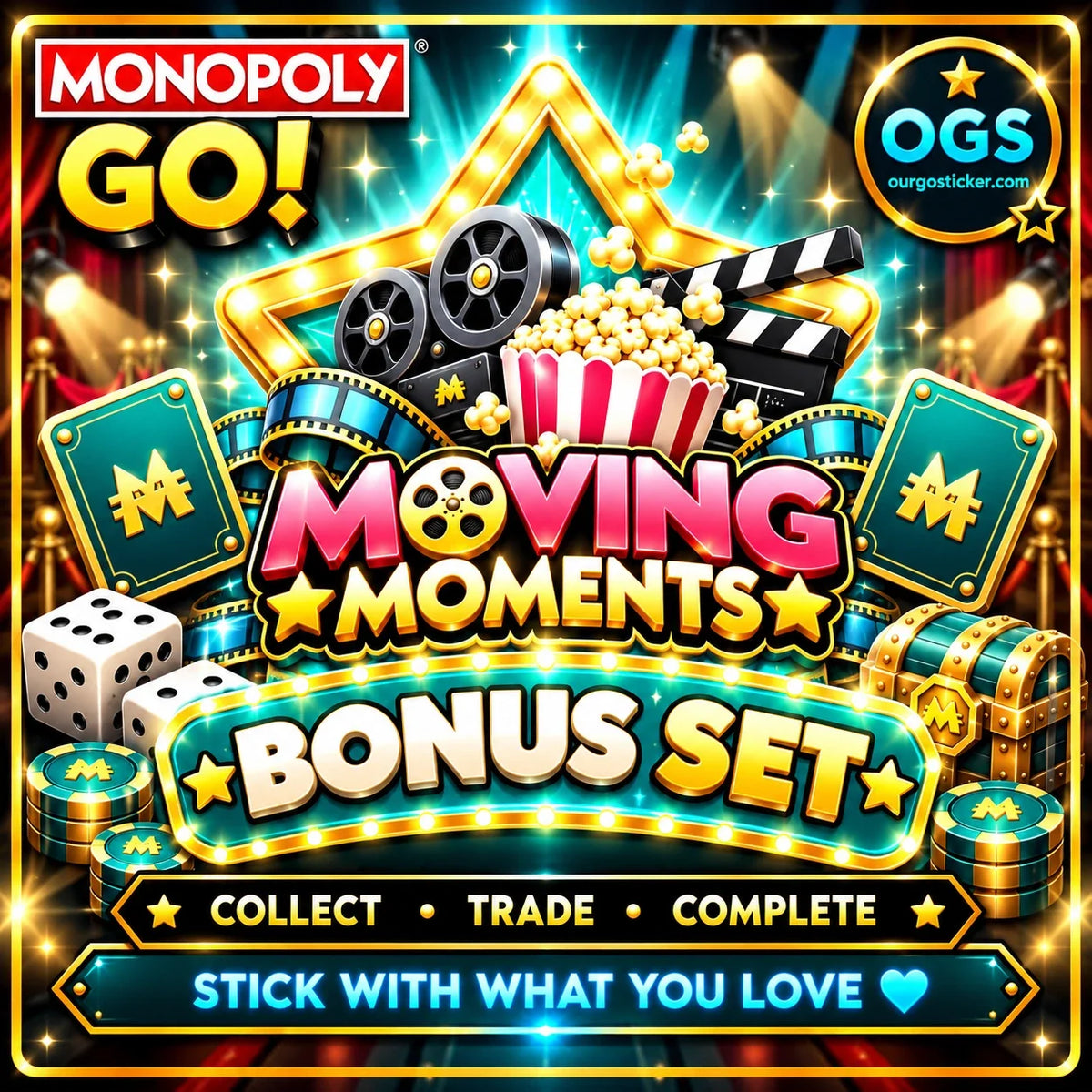 Monopoly GO Moving Moments Bonus Set Stickers Collection by OurGoSticker
