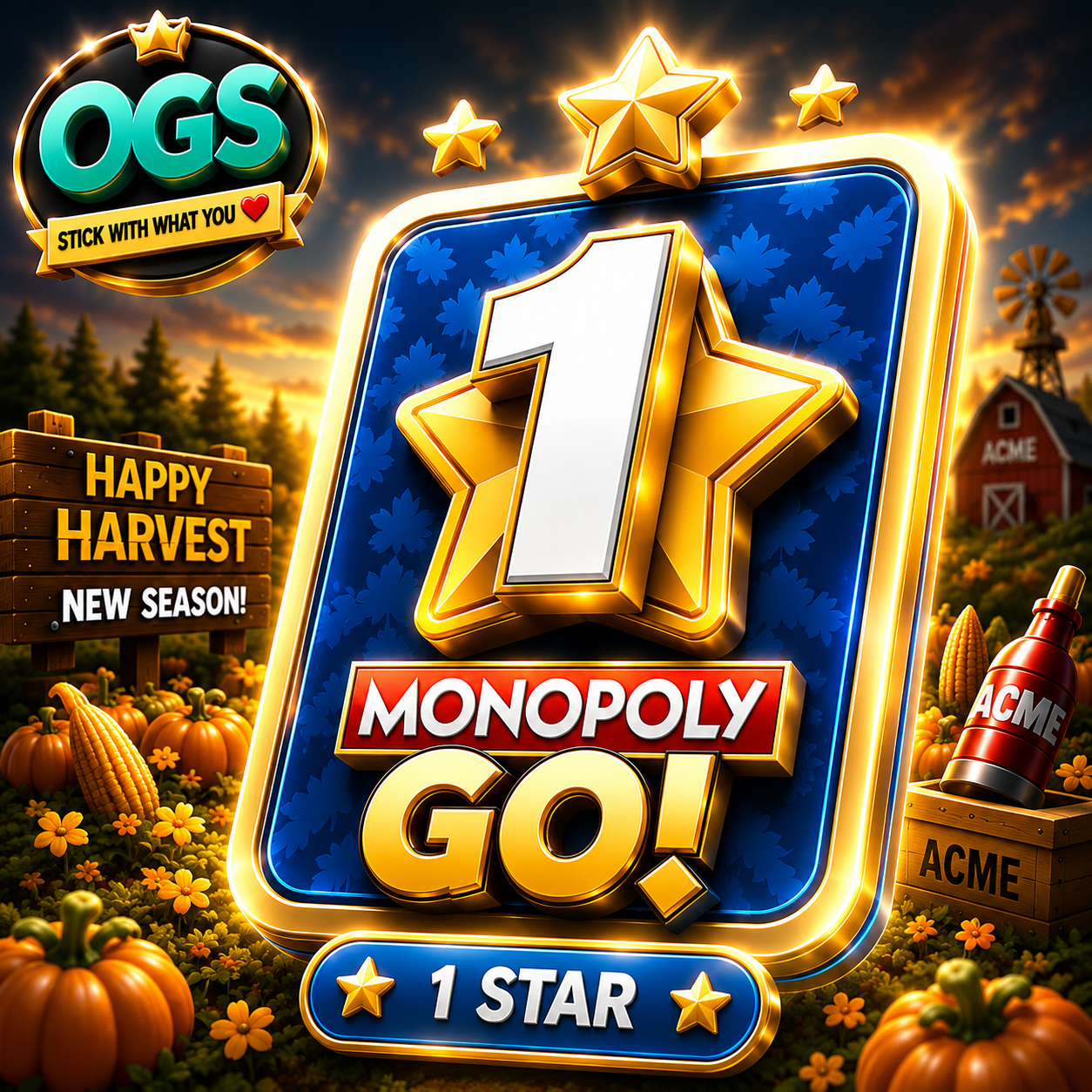 Monopoly GO Happy Harvest 1 Star Stickers Product | OurGoSticker