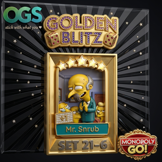Monopoly GO Mr. Snrub Set 21-6 5-Star Gold Sticker – Pre-Order
