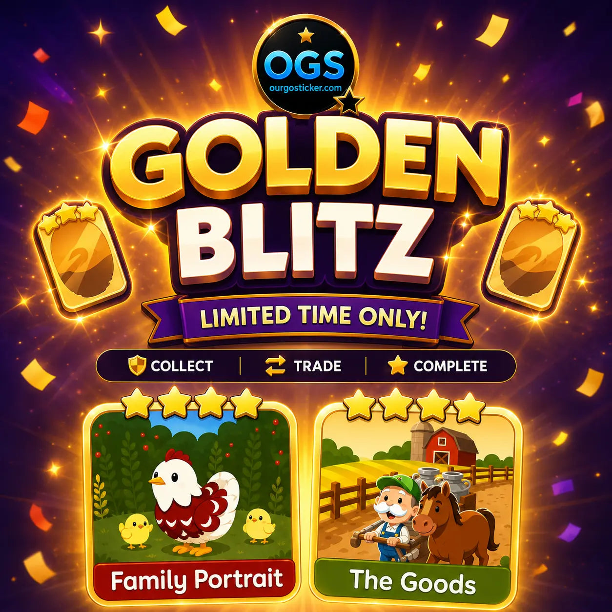 Golden Blitz Family Portrait and The Goods golden stickers square promotional image