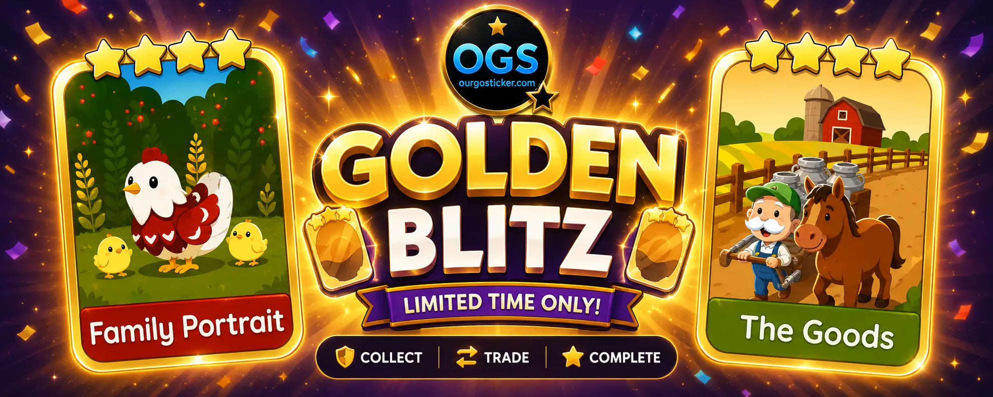 Monopoly GO Golden Blitz – Family Portrait and The Goods Golden Stickers