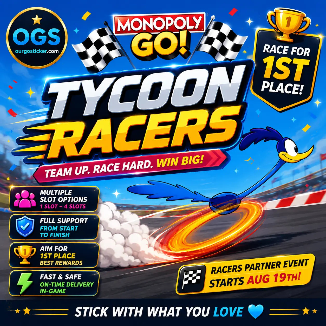 Monopoly GO Tycoon Racers Carry Service | OurGoSticker
