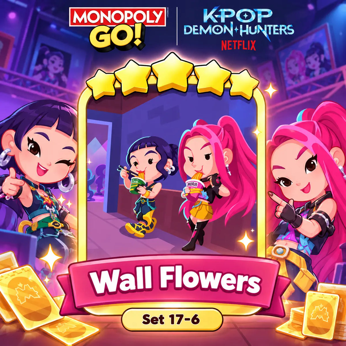 Monopoly GO Golden Blitz Wall Flowers Gold Sticker Set 17-6 | OurGoSticker